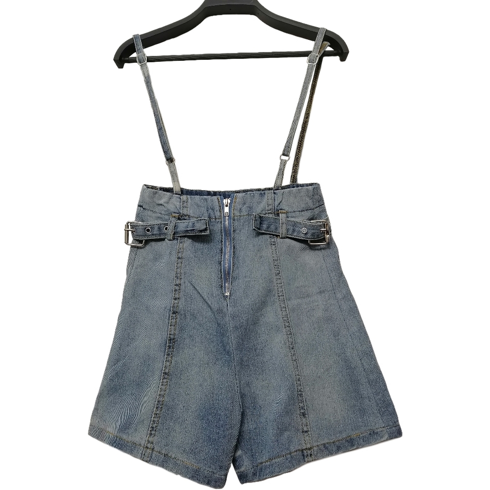 🧢 high waist washed denim shorts with adjustable straps